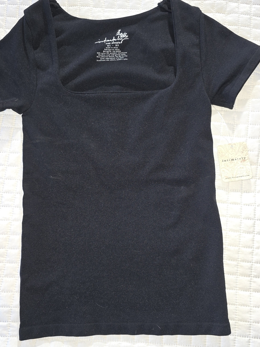 Free People Black Square Neck Short Sleeve Tee